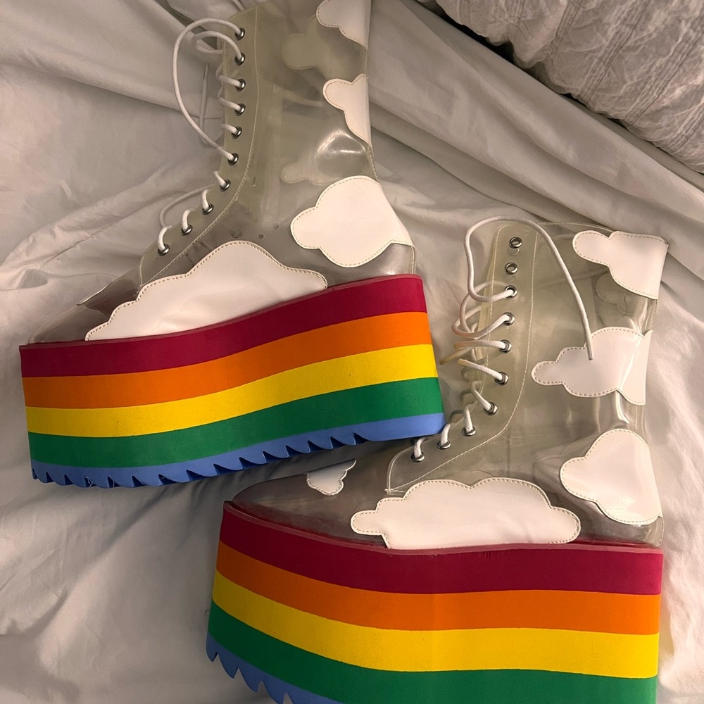 Rainbow Platform Boots with Cloud Design